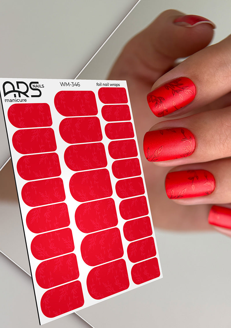 Manicure Twigs on red. Colored Foil. Nail wraps WM-346
