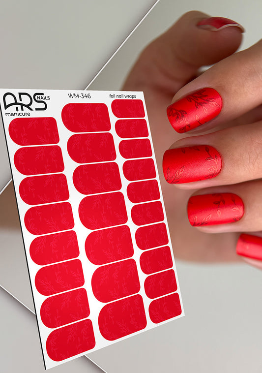 Manicure Twigs on red. Colored Foil. Nail wraps WM-346