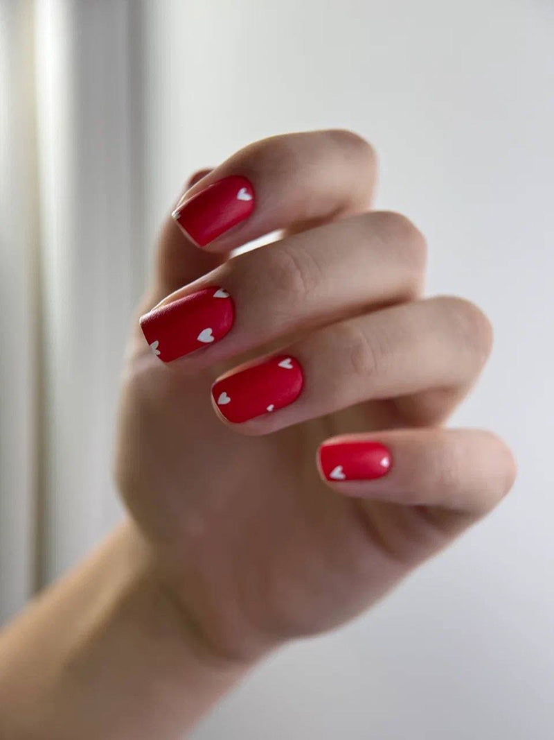 Manicure Hearts on red. Nail wraps WM-349