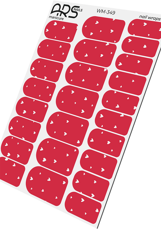 Manicure Hearts on red. Nail wraps WM-349