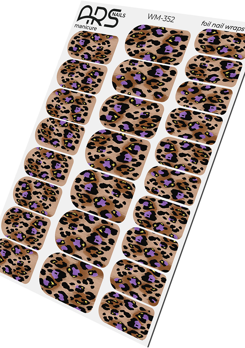 Manicure Leo with purple. Gold Foil. Nail wraps WM-352