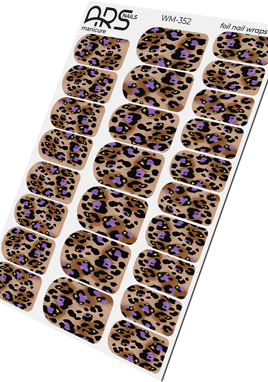 Manicure Leo with purple. Gold Foil. Nail wraps WM-352