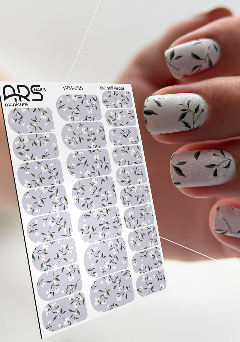 Manicure Small flowers. Gold Foil. Nail wraps WM-355