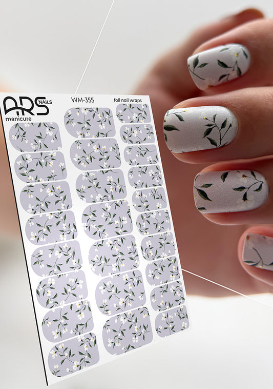 Manicure Small flowers. Gold Foil. Nail wraps WM-355