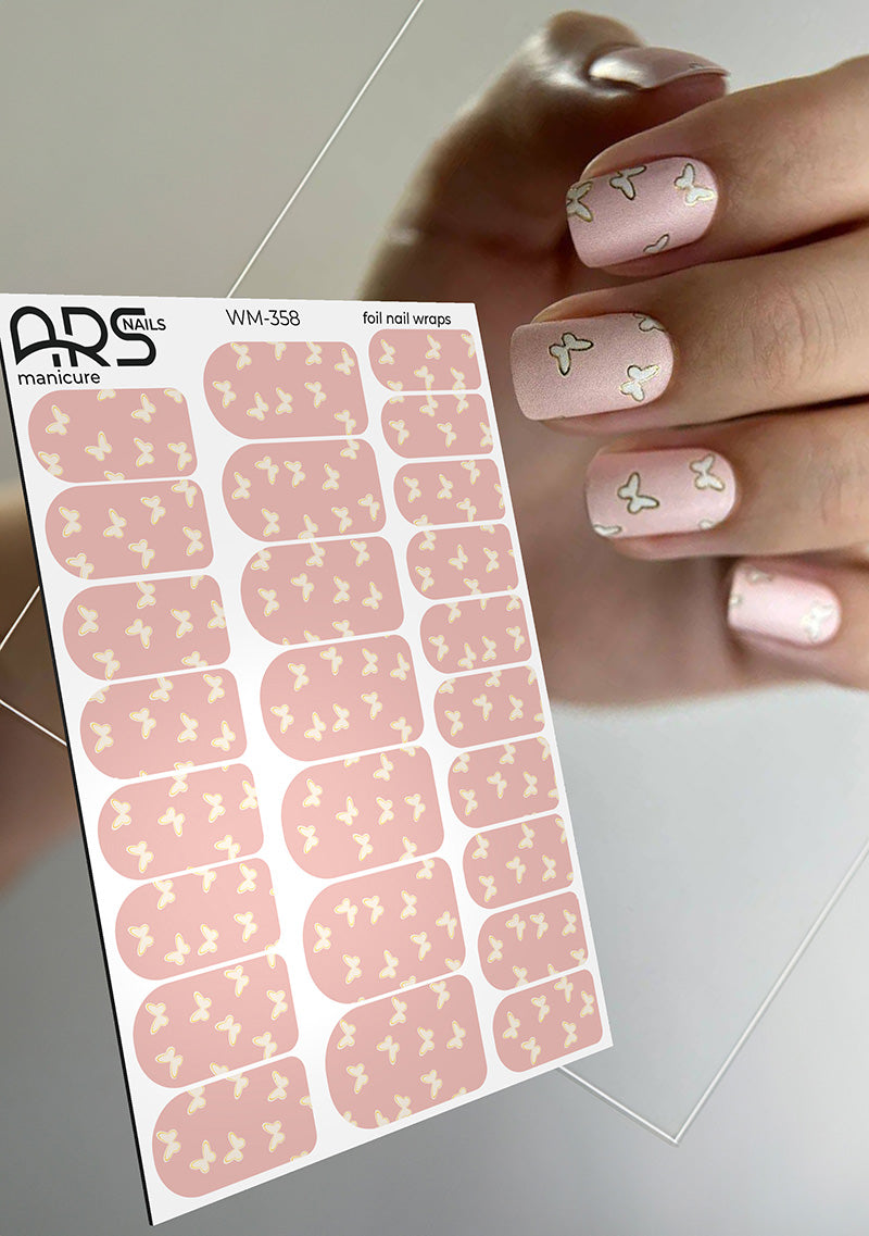 Manicure Butterflies. Gold Foil. Nail wraps WM-358