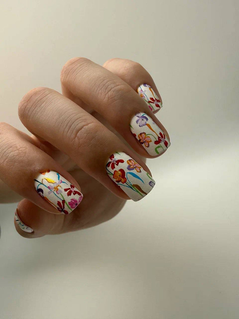 Manicure Flowers in bouquet. Colored Foil. Nail wraps WM-359