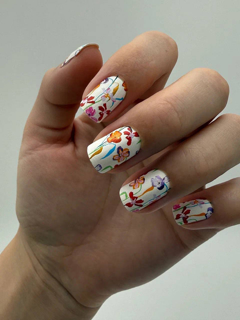 Manicure Flowers in bouquet. Colored Foil. Nail wraps WM-359