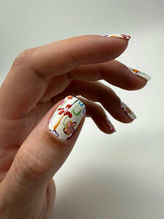 Manicure Flowers in bouquet. Colored Foil. Nail wraps WM-359
