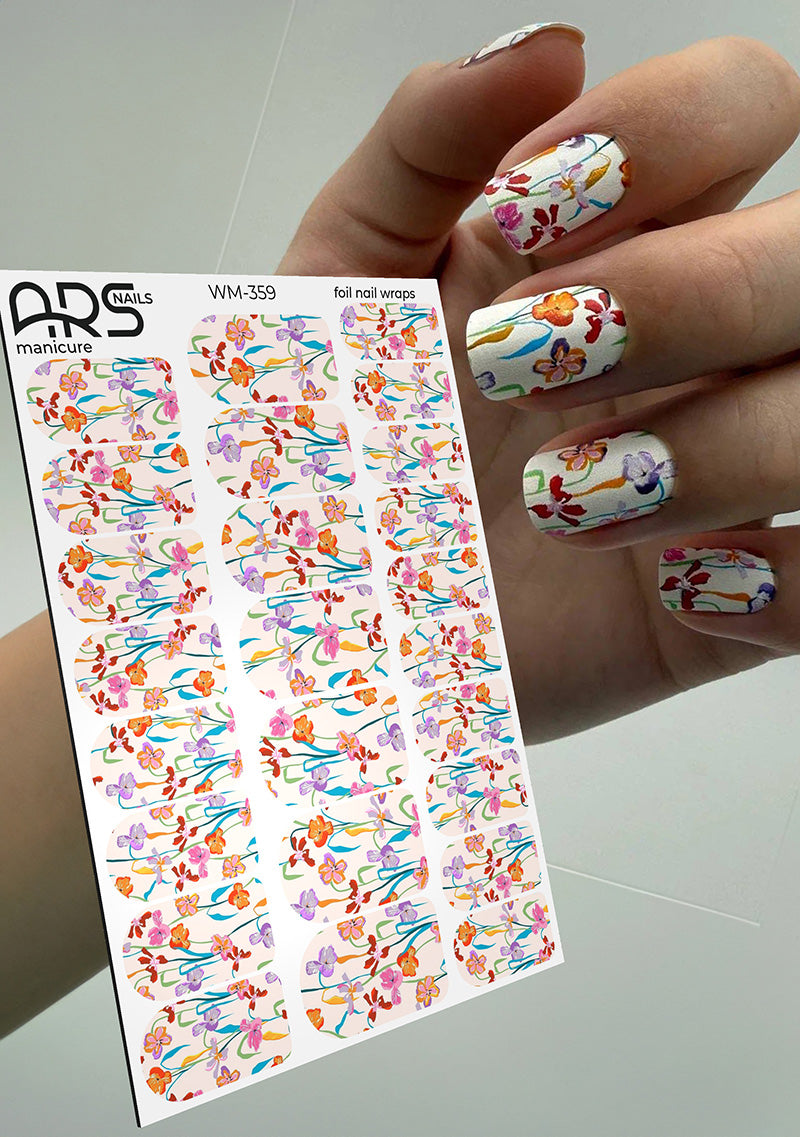 Manicure Flowers in bouquet. Colored Foil. Nail wraps WM-359