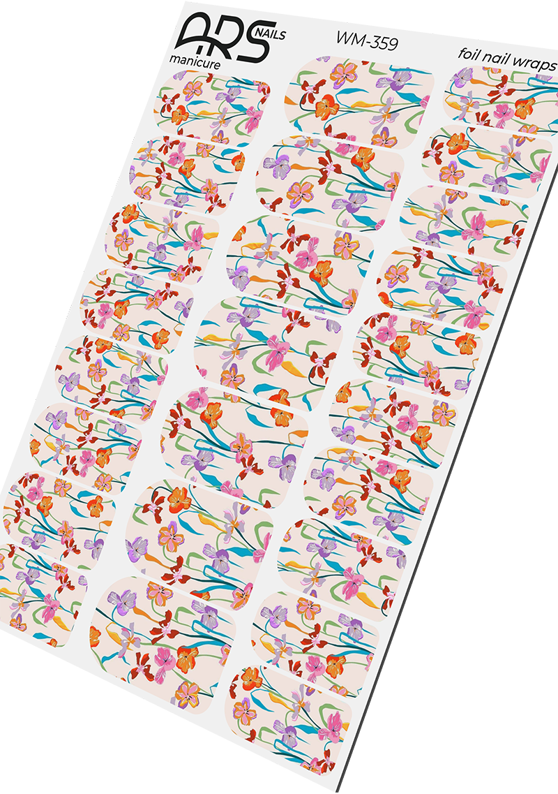 Manicure Flowers in bouquet. Colored Foil. Nail wraps WM-359