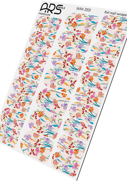 Manicure Flowers in bouquet. Colored Foil. Nail wraps WM-359
