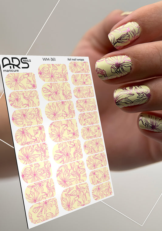 Manicure Outline flowers. Colored Foil. Nail wraps WM-361
