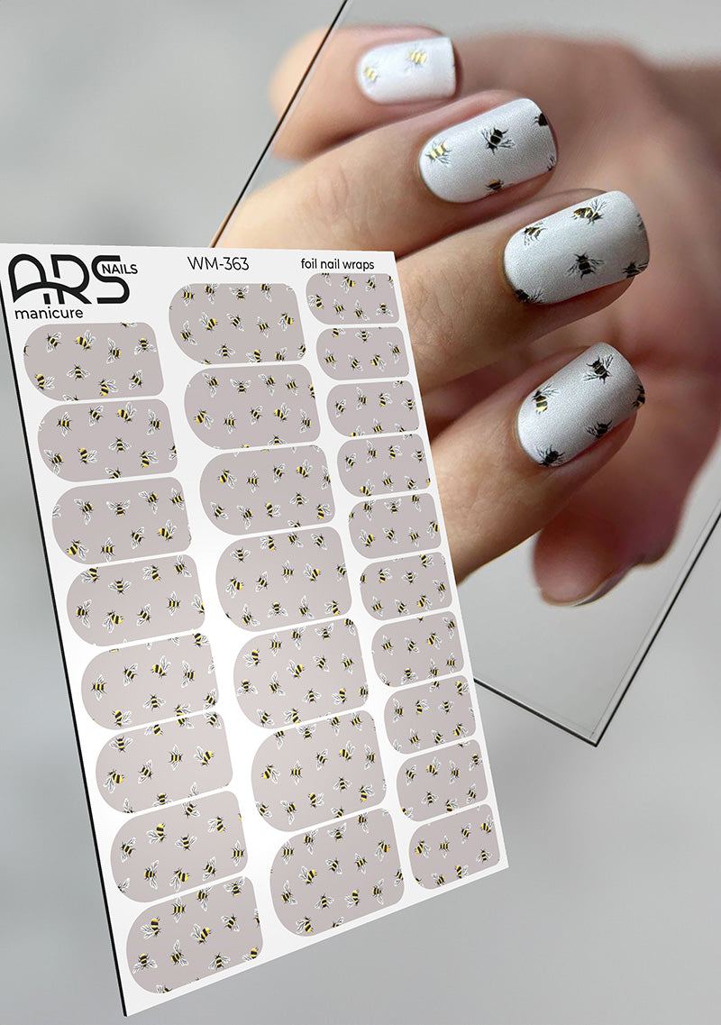 Manicure Small bees. Gold Foil. Nail wraps WM-363