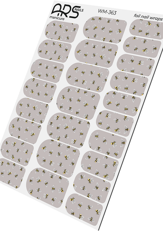 Manicure Small bees. Gold Foil. Nail wraps WM-363