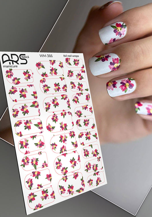 Manicure Designer flowers. Gold Foil. Nail wraps WM-366