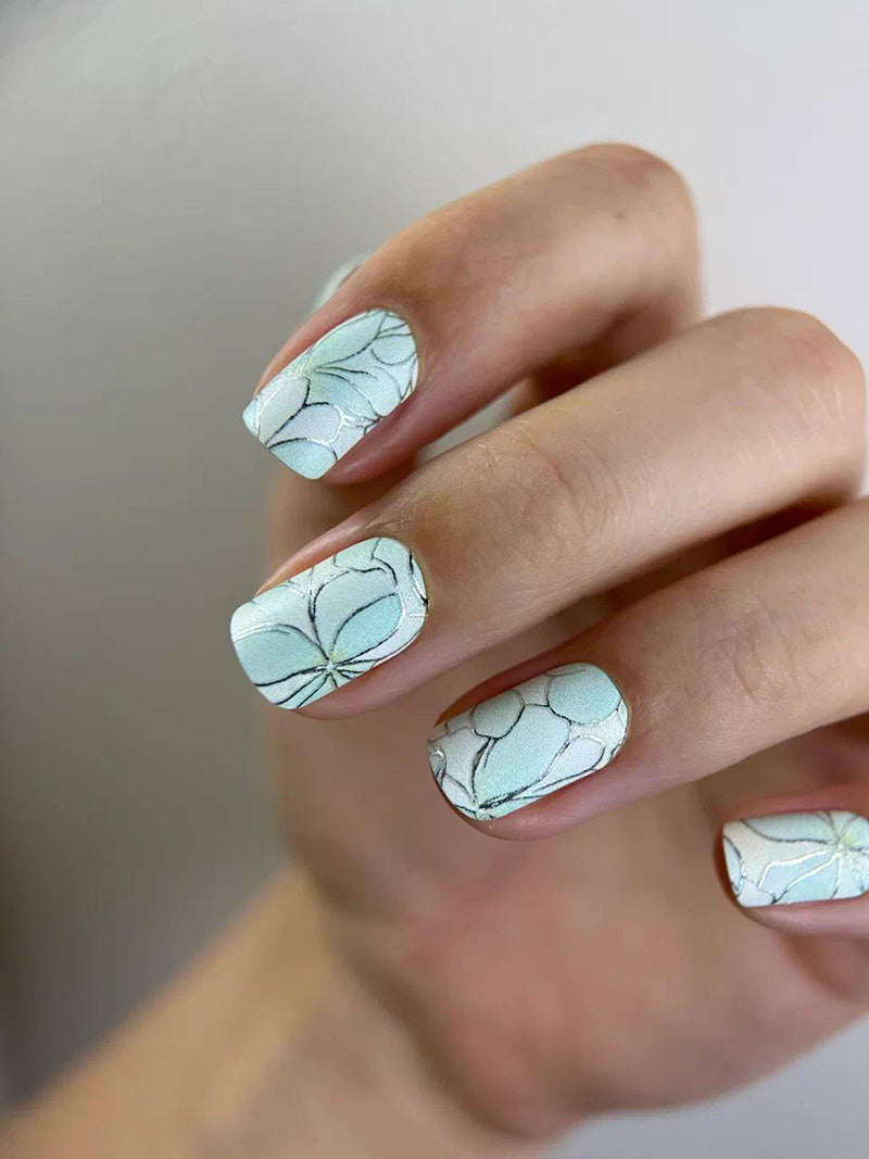 Manicure Flowers light green. Colored Foil. Nail wraps WM-373