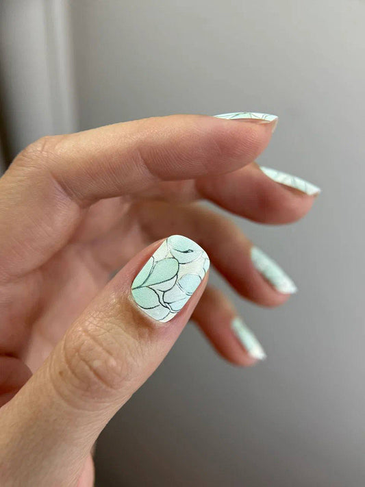 Manicure Flowers light green. Colored Foil. Nail wraps WM-373