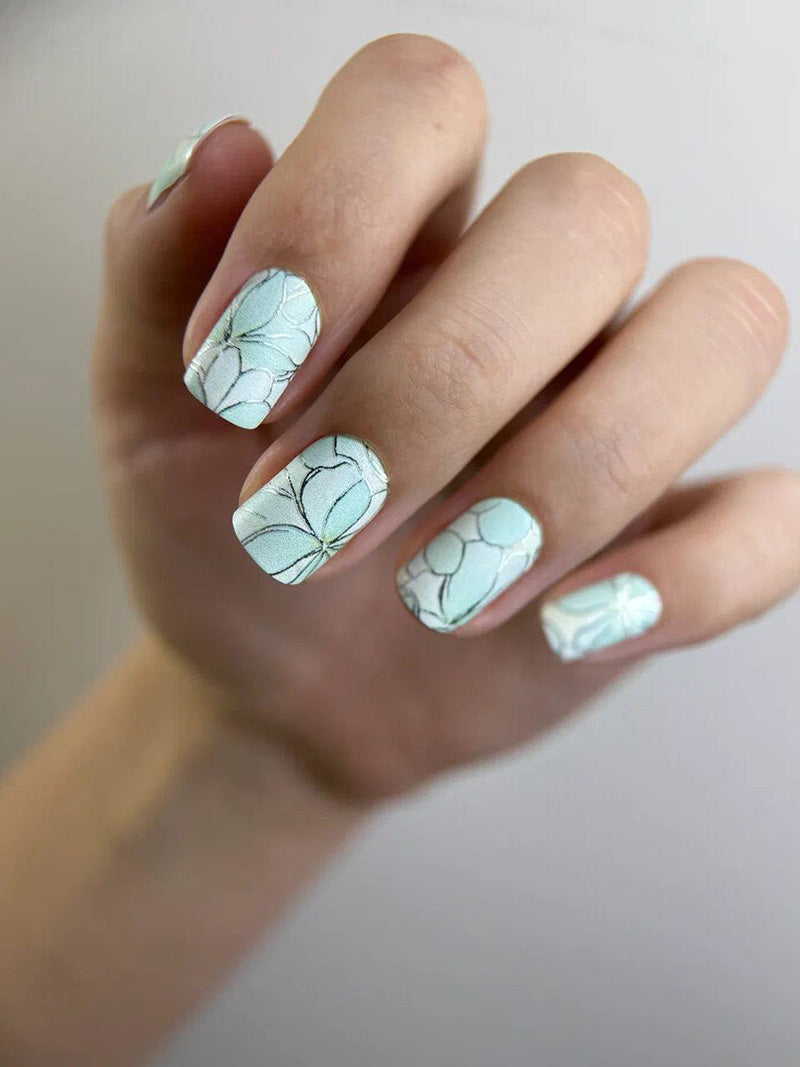Manicure Flowers light green. Colored Foil. Nail wraps WM-373