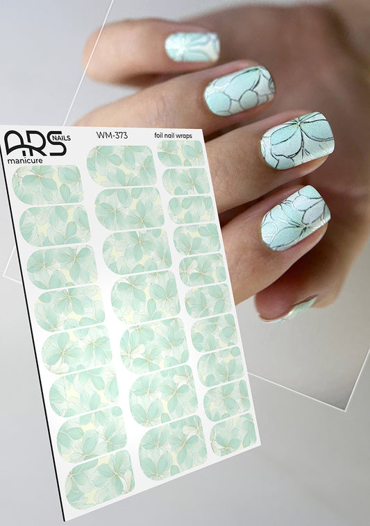 Manicure Flowers light green. Colored Foil. Nail wraps WM-373