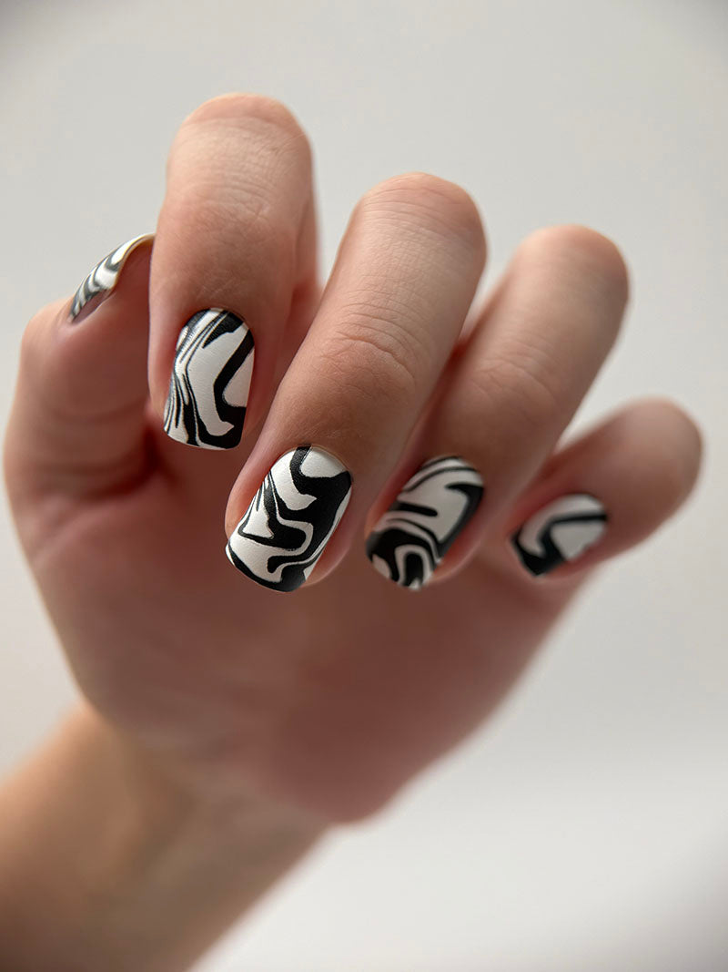 Manicure Black divorces. Silver Foil. Nail wraps WM-395