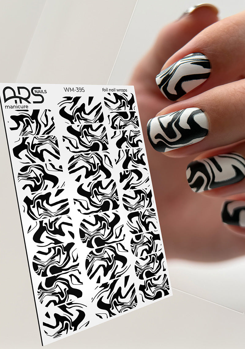 Manicure Black divorces. Silver Foil. Nail wraps WM-395