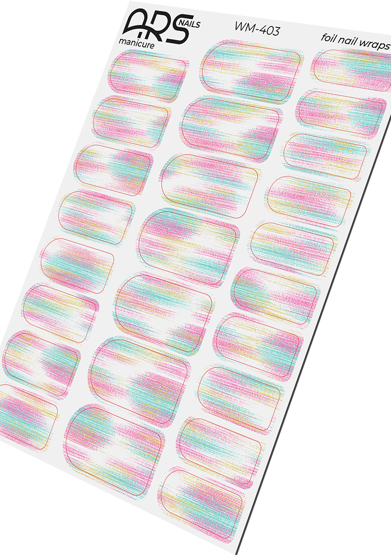 Manicure Strokes with pink and blue. Gold Foil. Nail wraps WM-403