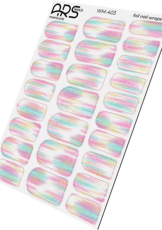 Manicure Strokes with pink and blue. Gold Foil. Nail wraps WM-403