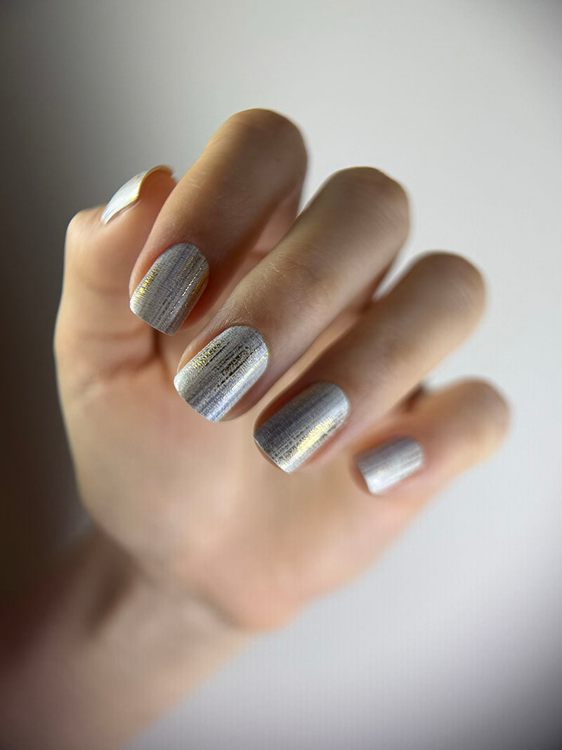 Manicure Strokes with beige and gray. Gold Foil. Nail wraps WM-405