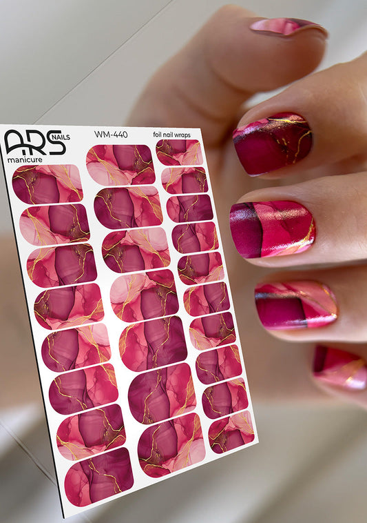 Manicure Divorces. Red. Gold Foil. Nail wraps WM-440