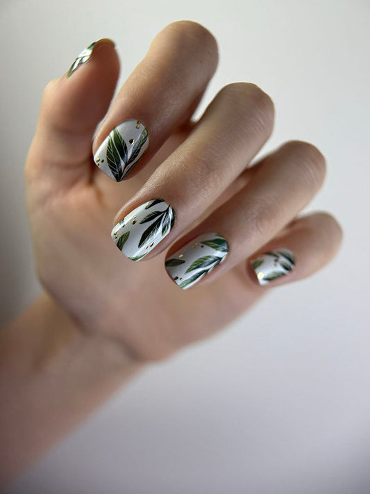 Manicure Green twigs. Gold Foil. Nail wraps WM-441