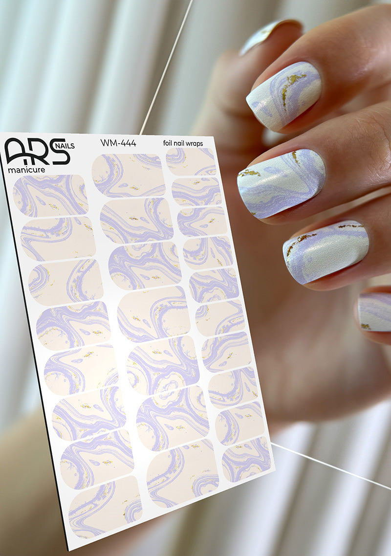 Manicure Divorces. Beige and lavender. Gold Foil. Nail wraps WM-444