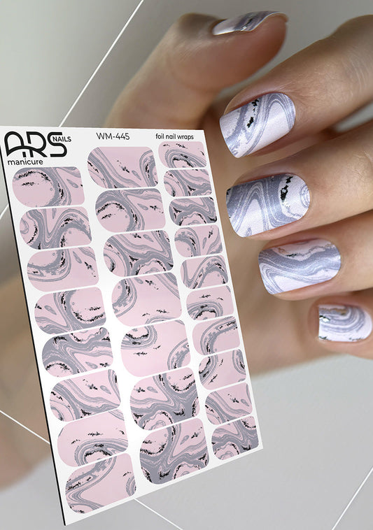Manicure Divorces. Pink and gray. Silver Foil. Nail wraps WM-445