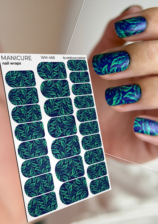Manicure Leaves on Dark. Nail wraps WM-468