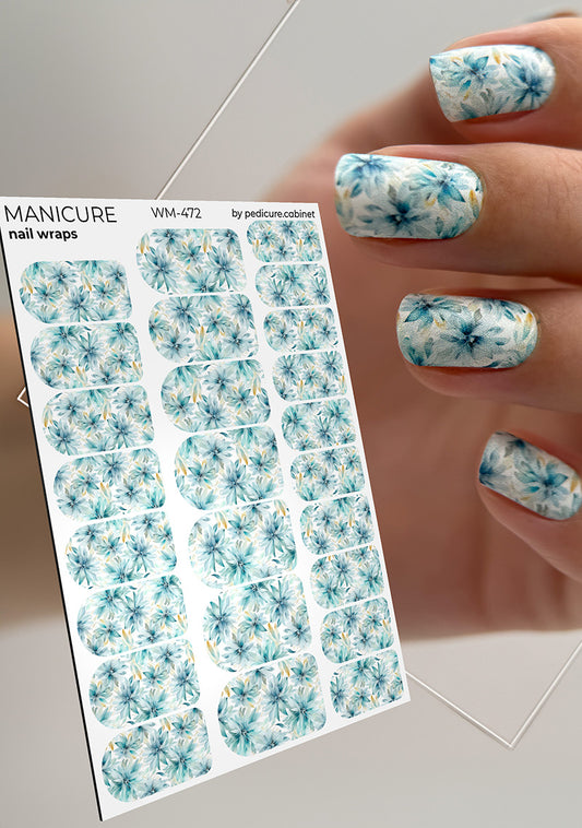 Manicure Flowers. Blue. Nail wraps WM-472