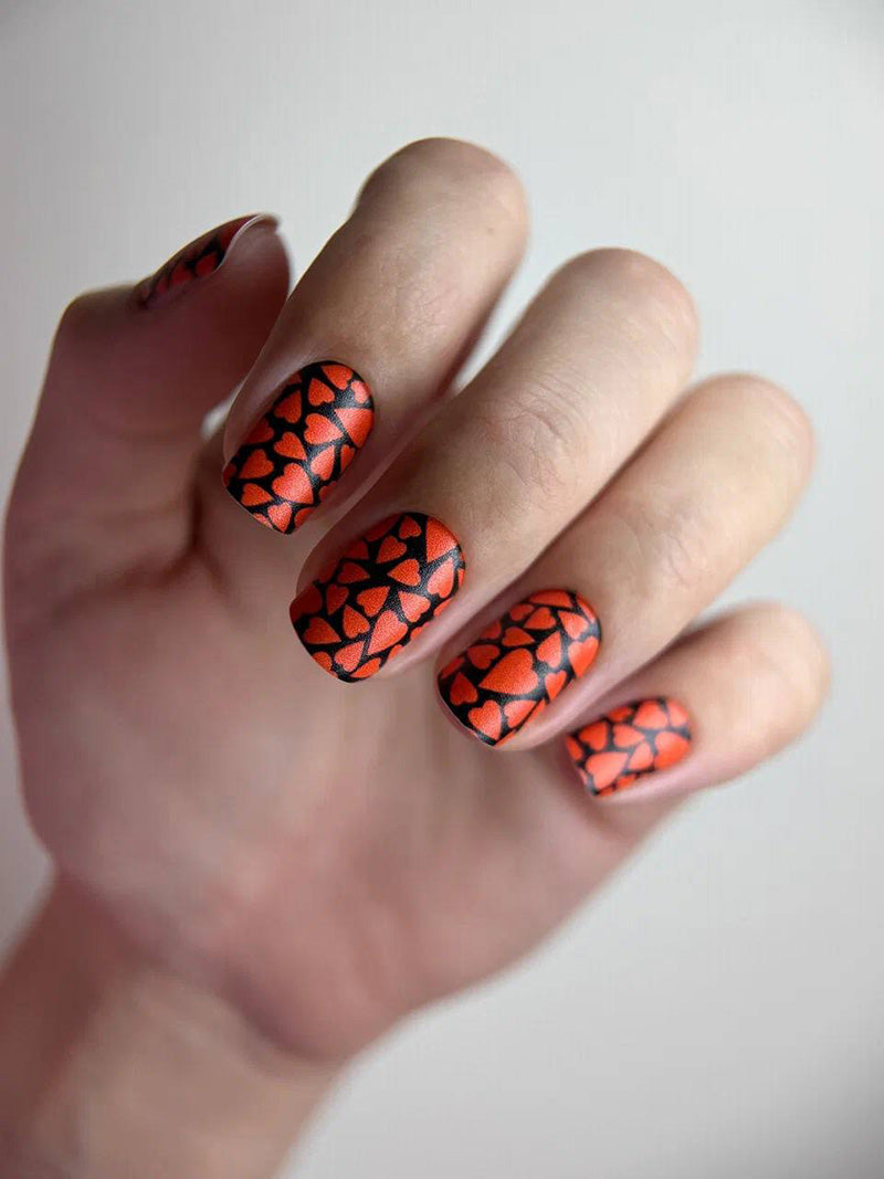 Manicure Hearts. Black Background. Nail wraps WM-473