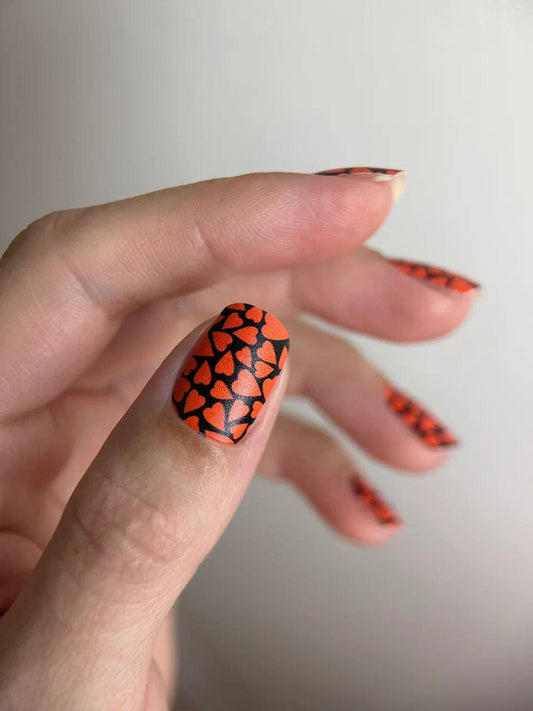 Manicure Hearts. Black Background. Nail wraps WM-473