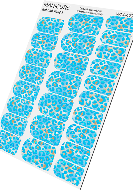 Manicure Leo Blue and Strokes. Colored Foil. Nail wraps WM-477
