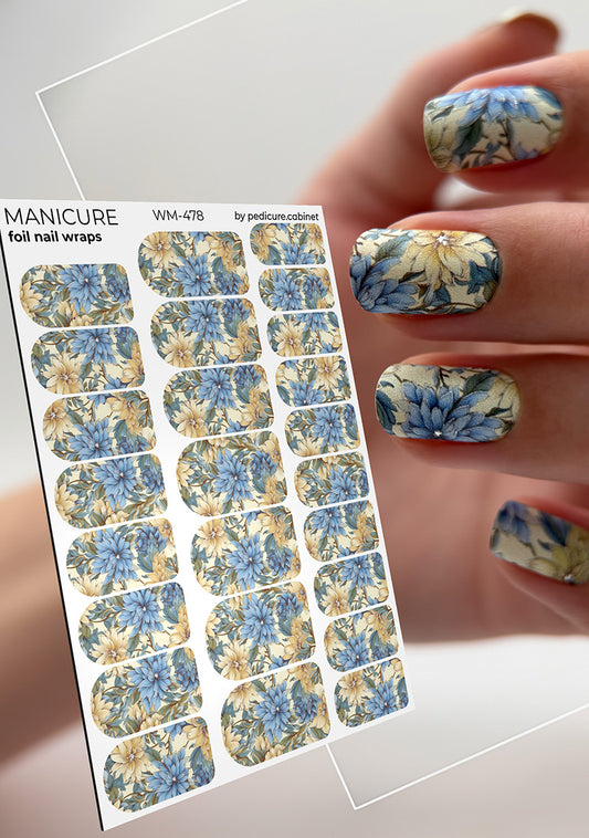 Manicure Flowers. Silver Foil. Nail wraps WM-478