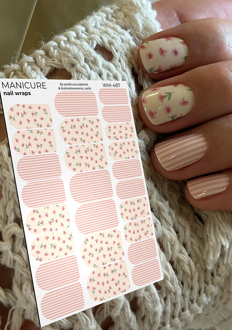 Manicure Flowers and Stripes. Nail wraps WM-487