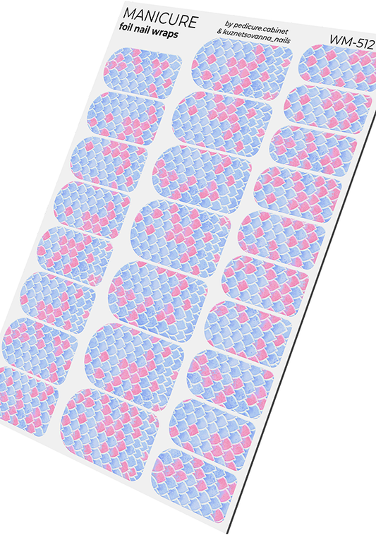 Manicure Mermaid Blue and Pink. Colored Foil. Nail wraps WM-512