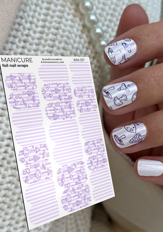 Manicure Mushrooms. Colored Foil. Nail wraps WM-517