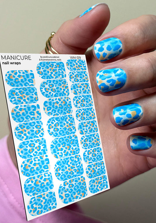 Manicure Leo Blue and Strokes. Nail wraps WM-519