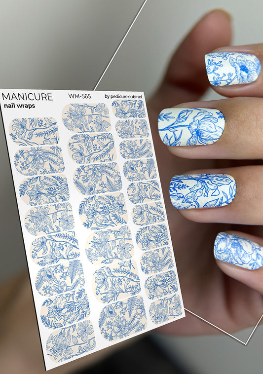 Manicure Blue Flowers. Nail wraps WM-565