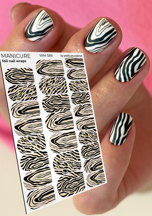 Manicure Zebra. Gold Foil. Nail wraps WM-589