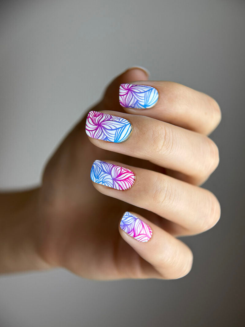 Manicure Leaves. Pink and Blue Gradient. Nail wraps WM-590