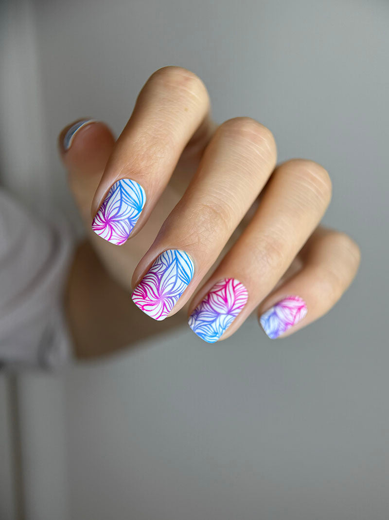 Manicure Leaves. Pink and Blue Gradient. Nail wraps WM-590