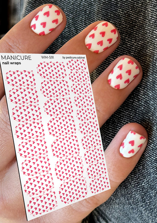 Manicure Red Hearts. Nail wraps WM-591
