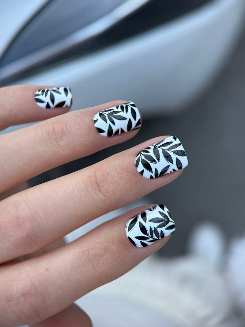Manicure Black Twigs with Shadow. Silver Foil. Nail wraps WM-592