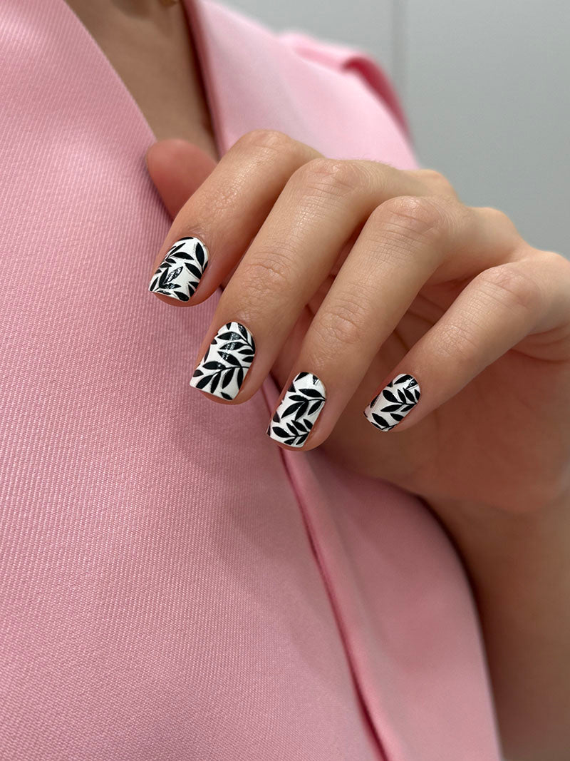 Manicure Black Twigs with Shadow. Silver Foil. Nail wraps WM-592