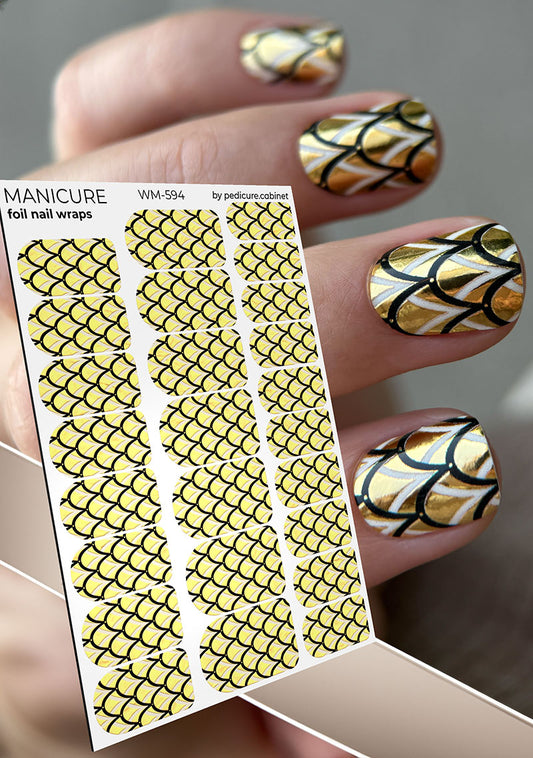 Manicure Large Snake. Gold Foil. Nail wraps WM-594